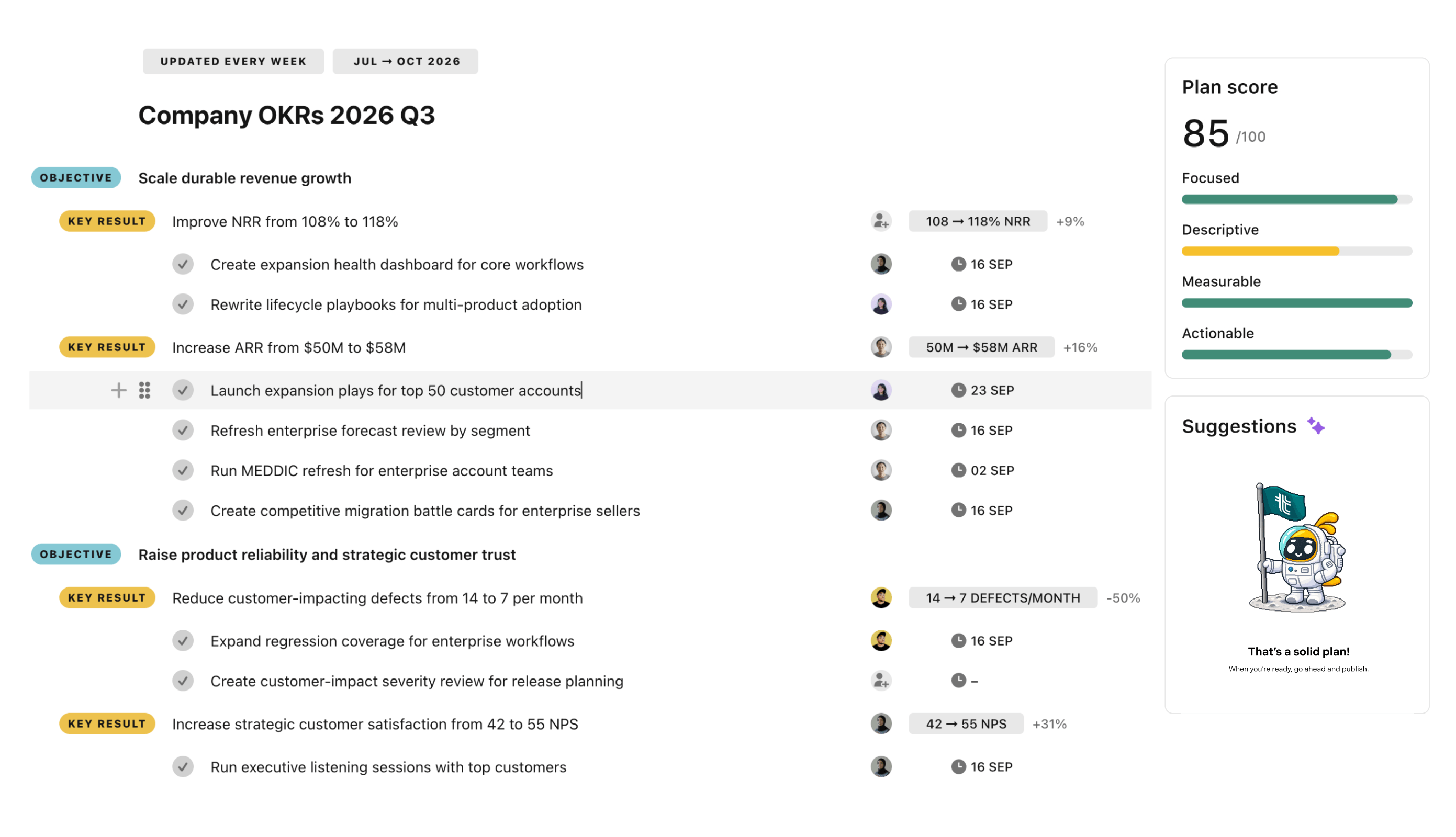 Screenshot of Tability OKR Editor