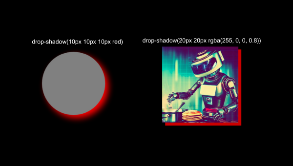 An example showing two different drop shadow examples on a circle and a photo.