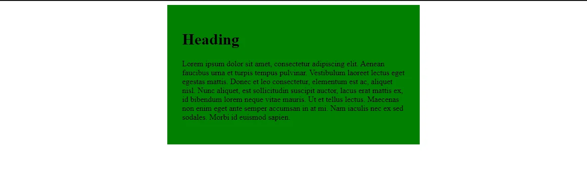 Output of a block-level margin: auto CSS example showing a centered content box with text inside. The text inside is left-aligned.