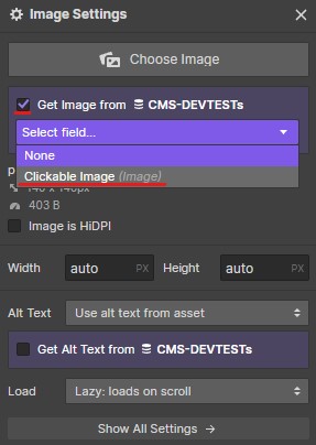 Using Image Settings to connect to the CMS