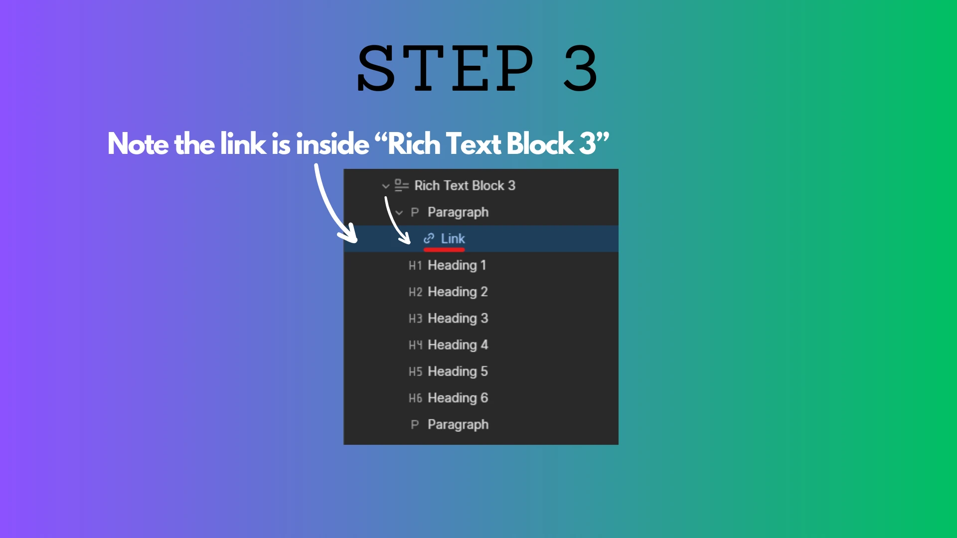 Selecting a Link Element contained within a Rich Text Element