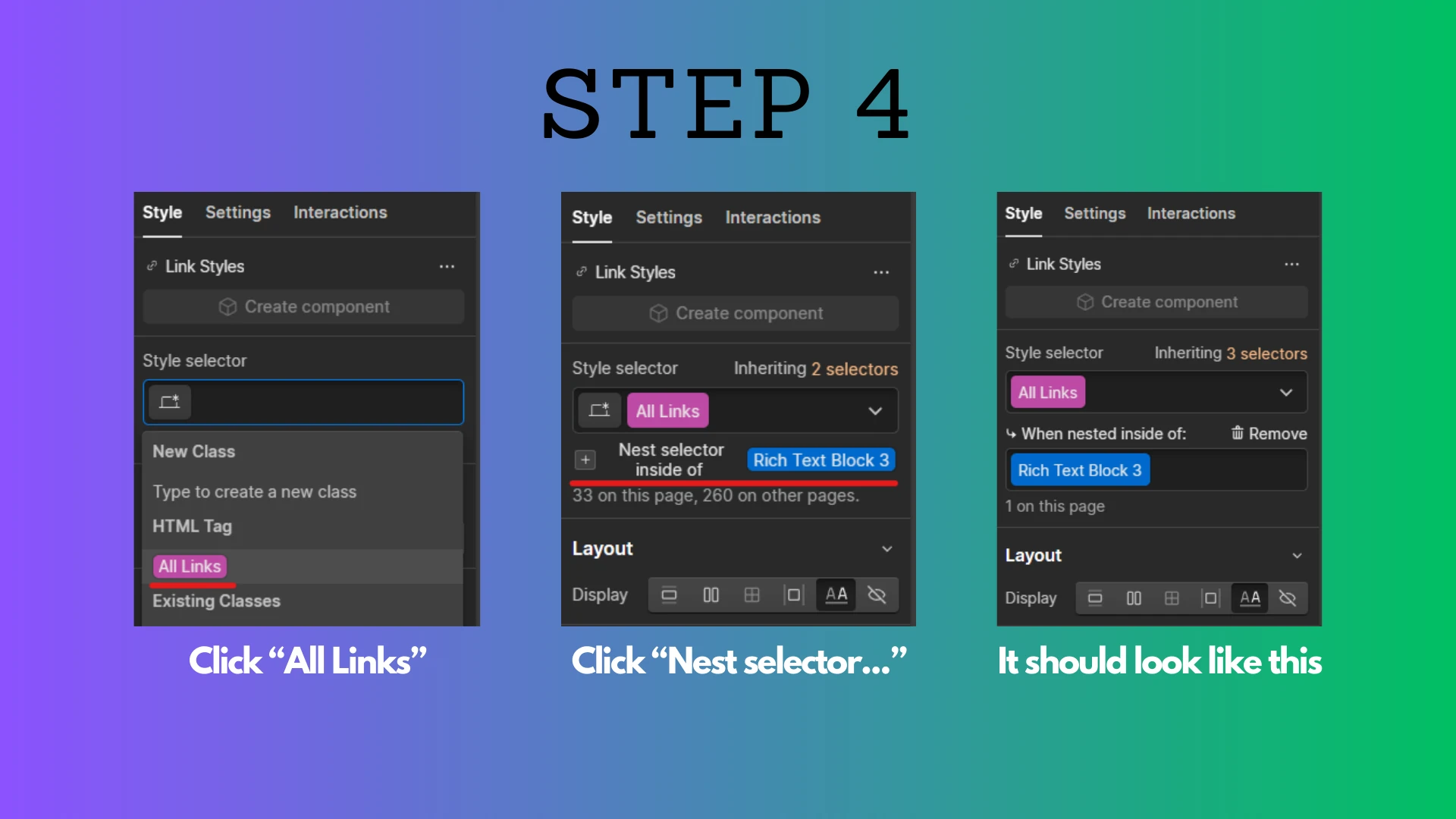 Getting ready to apply styles to a nested Link Element inside a Rich Text Element