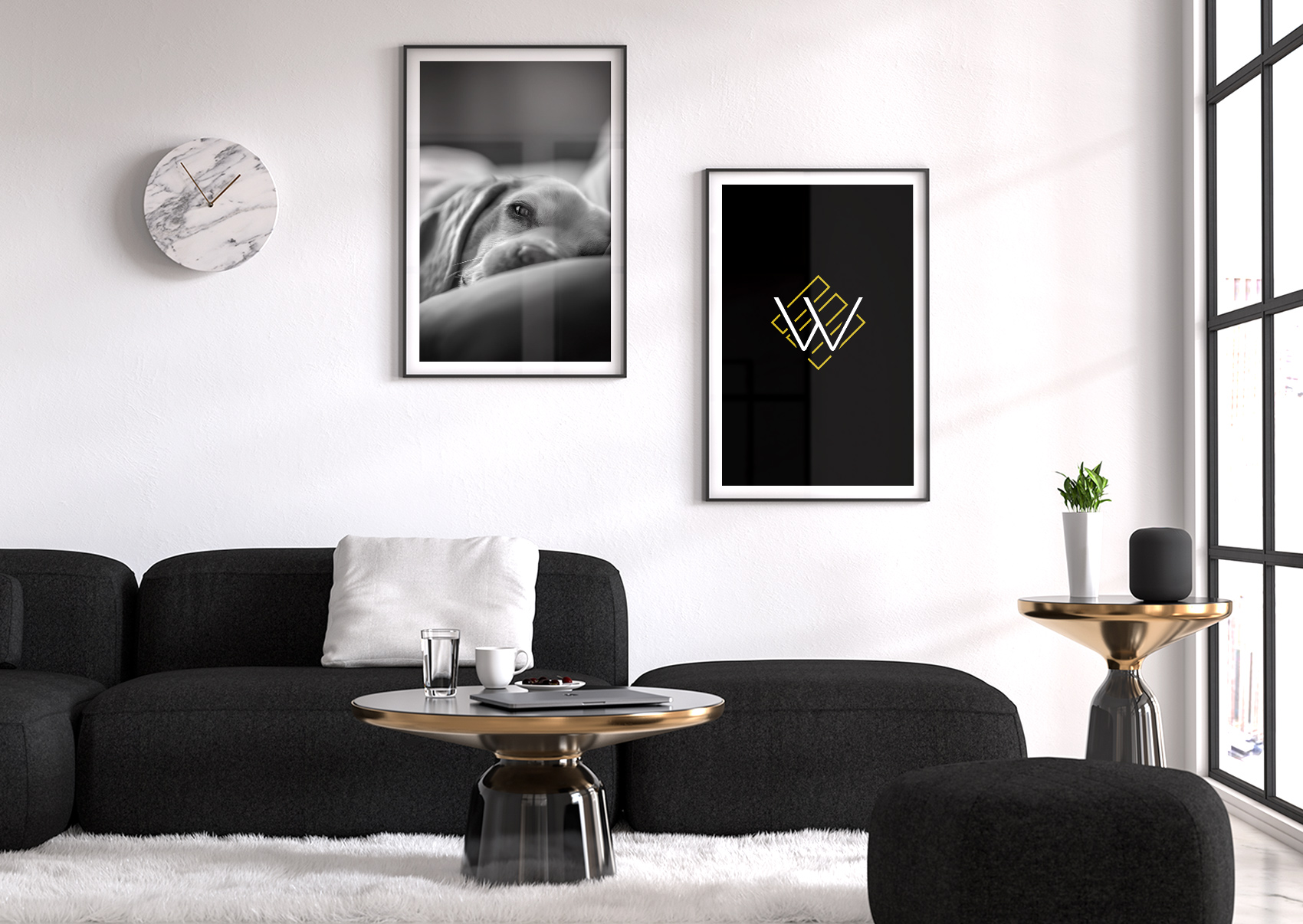 Skipworth studios lobby with two posters on the wall of a dog sleeping and the Skipworth logo. 