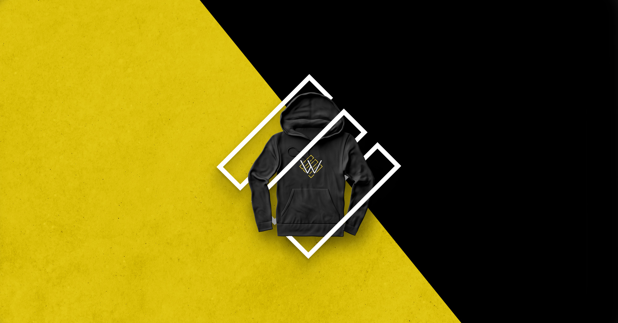 Hoodie with Skipworth branding over a yellow/black background. 