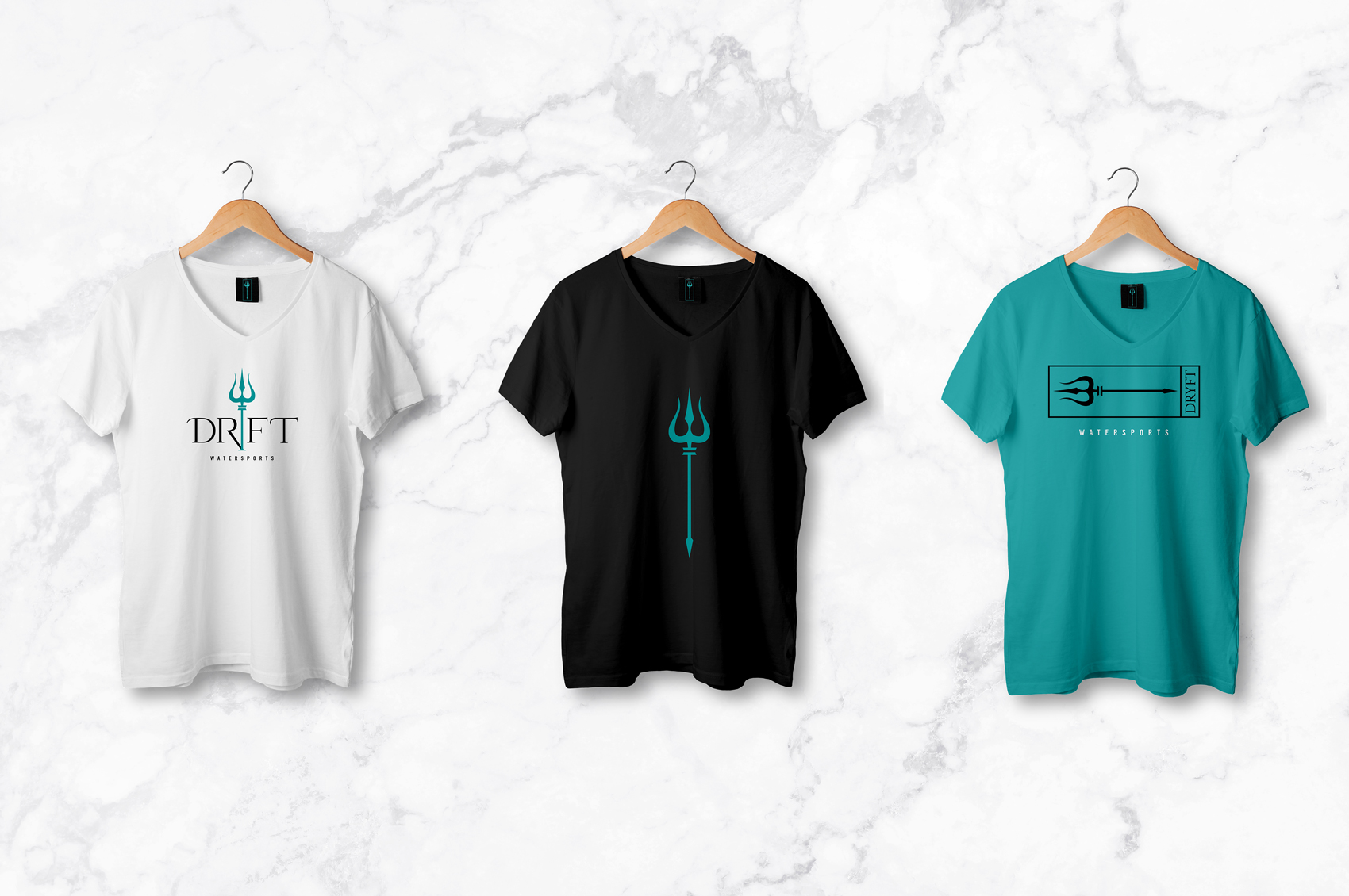 Three Dryft Watersports displayed on a marble texture. 