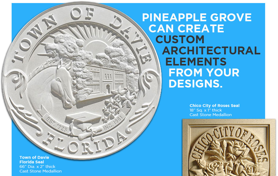 Custom architectural seals and medallions, hand-sculpted bas-relief detail