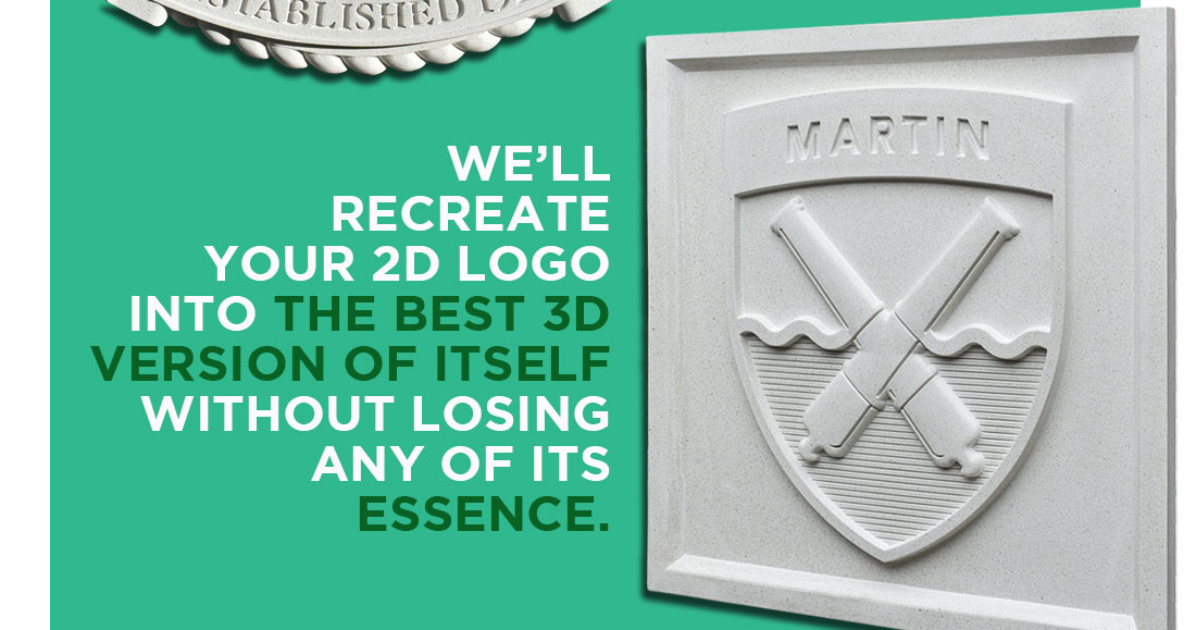 Close-up of a cast stone crest for Wake Forest University's Martin Residence Hall, featuring a shield with crossed elements.