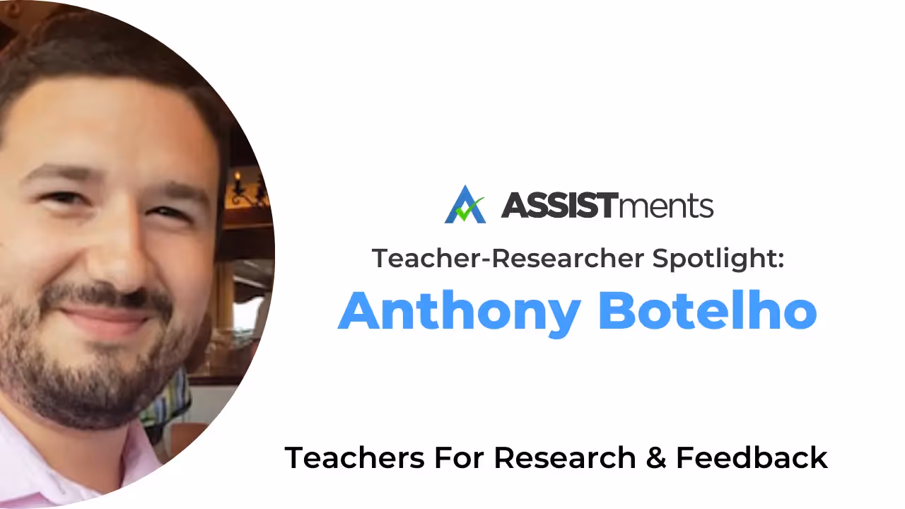 A man is on the screen with the words Teachers for Research & Feedback. - ASSISTments Images