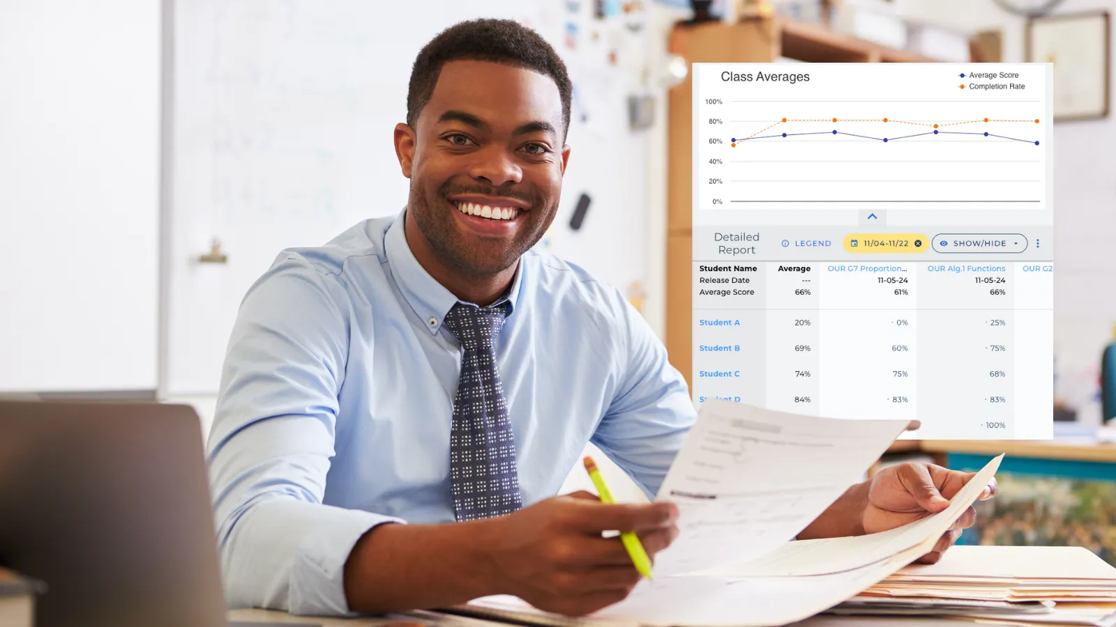 A smiling man wearing a blue shirt and tie. - ASSISTments Images
