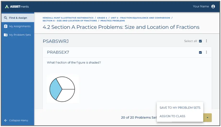 How do I look up a specific problem set in ASSISTments Image 3