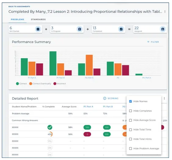 How do I hide student names so that I can share the data with the class image 