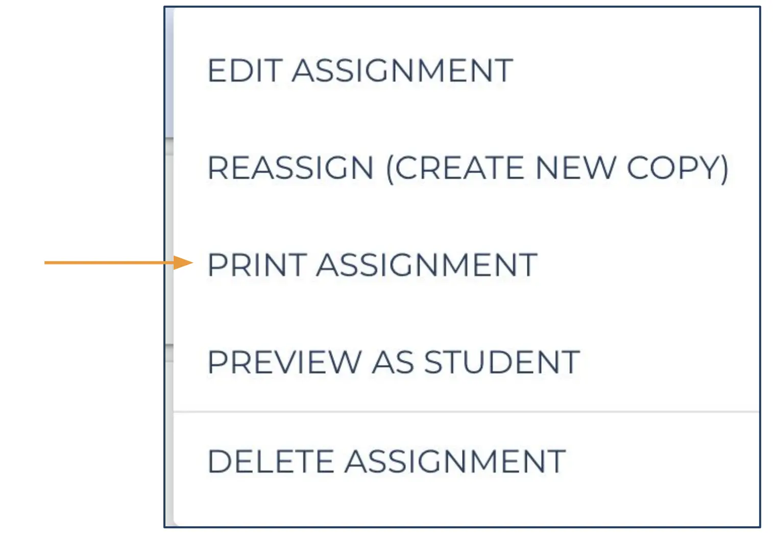 Then find the assignment you want to print. Next click on the “triple dots” where you will see a “Print Assignment” option image 3