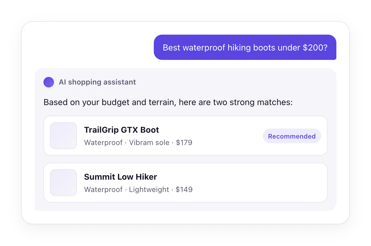 AI shopping assistant recommending products from a catalog