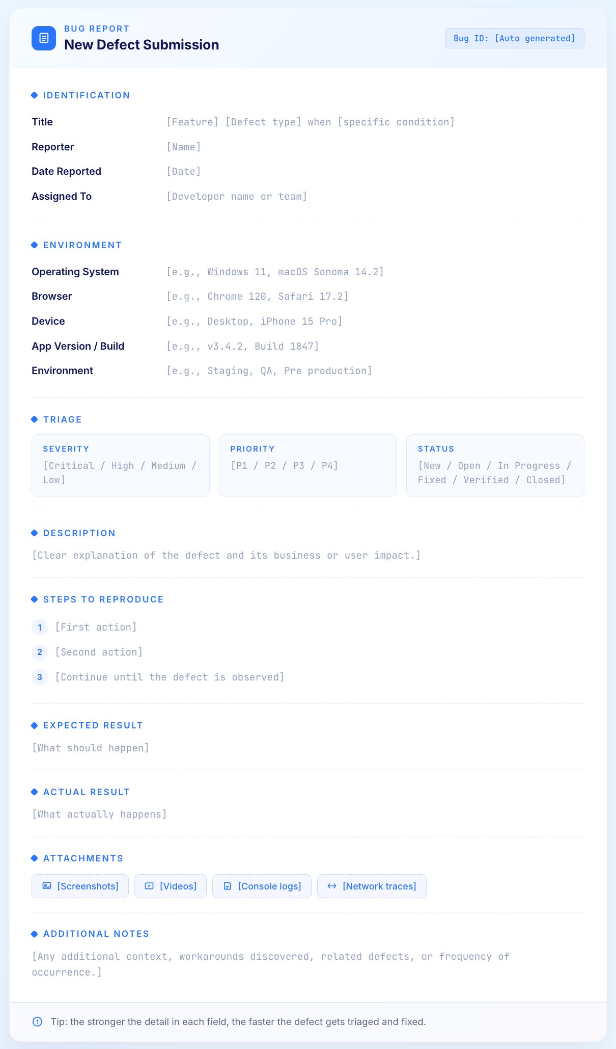 Sample Bug Report Template