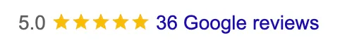 Google review badge showing a 5.0 rating from 36 reviews
