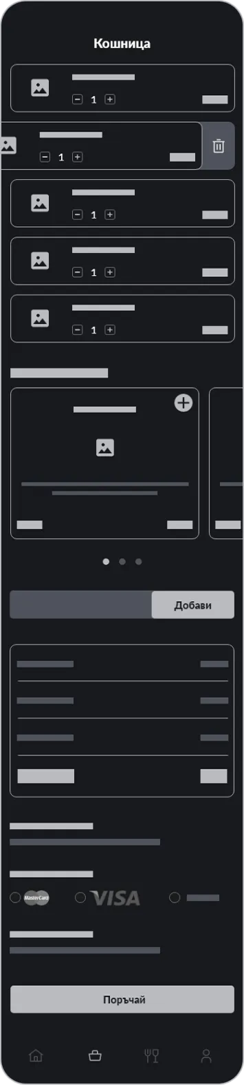 Pri shopa mobile screen – cart wireframe
