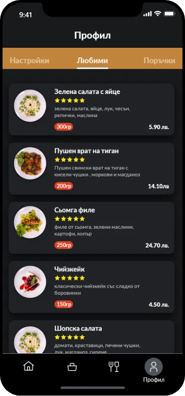 Pri shopa mobile screen – favorite products