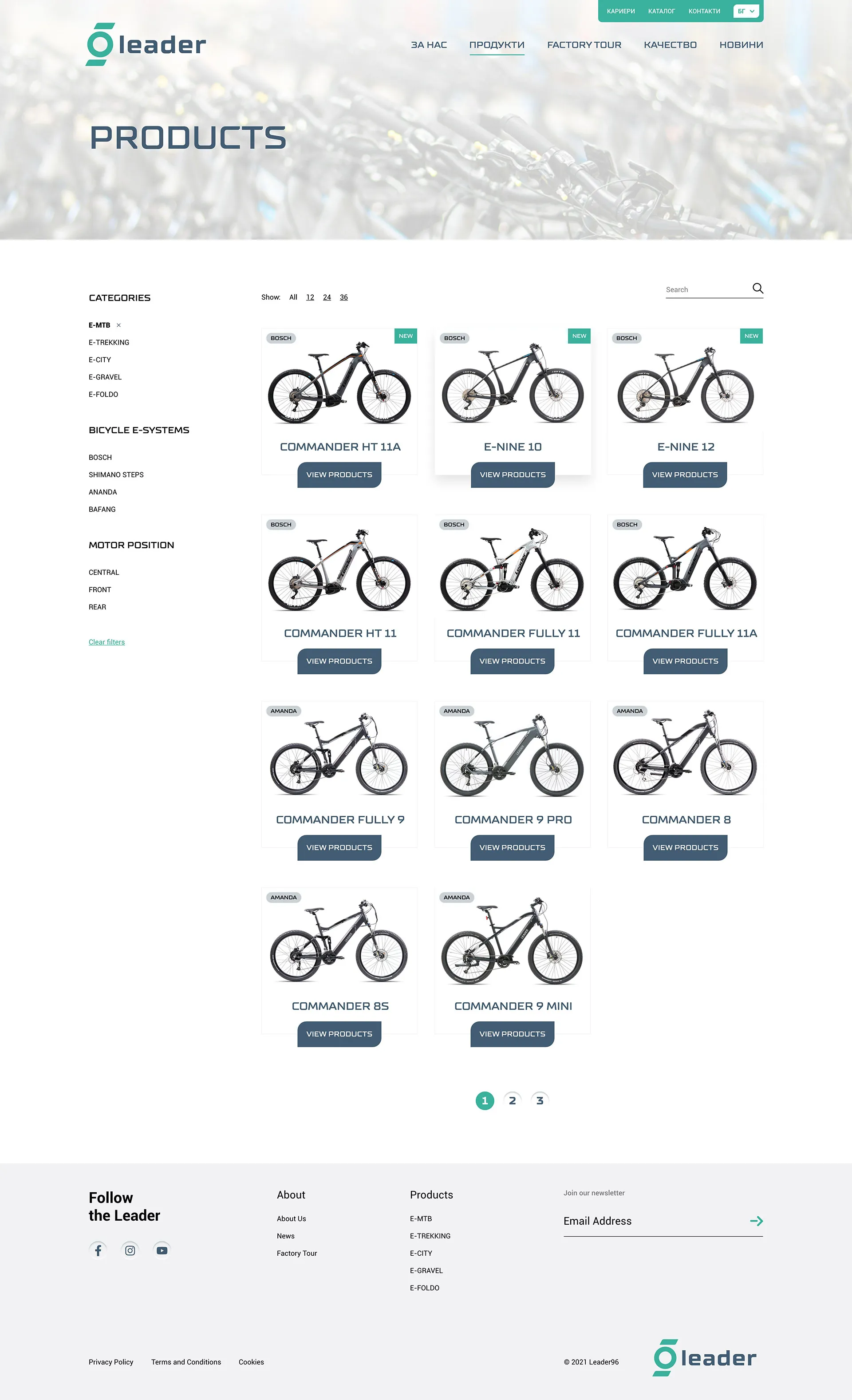 Leader 96 desktop screen – Products list