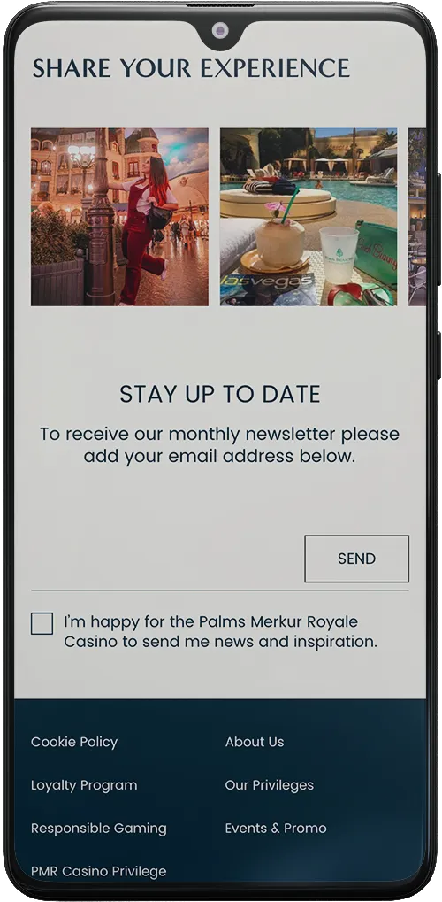Palms Merkur Royale Casino mobile screen – subscribe to newsletters
