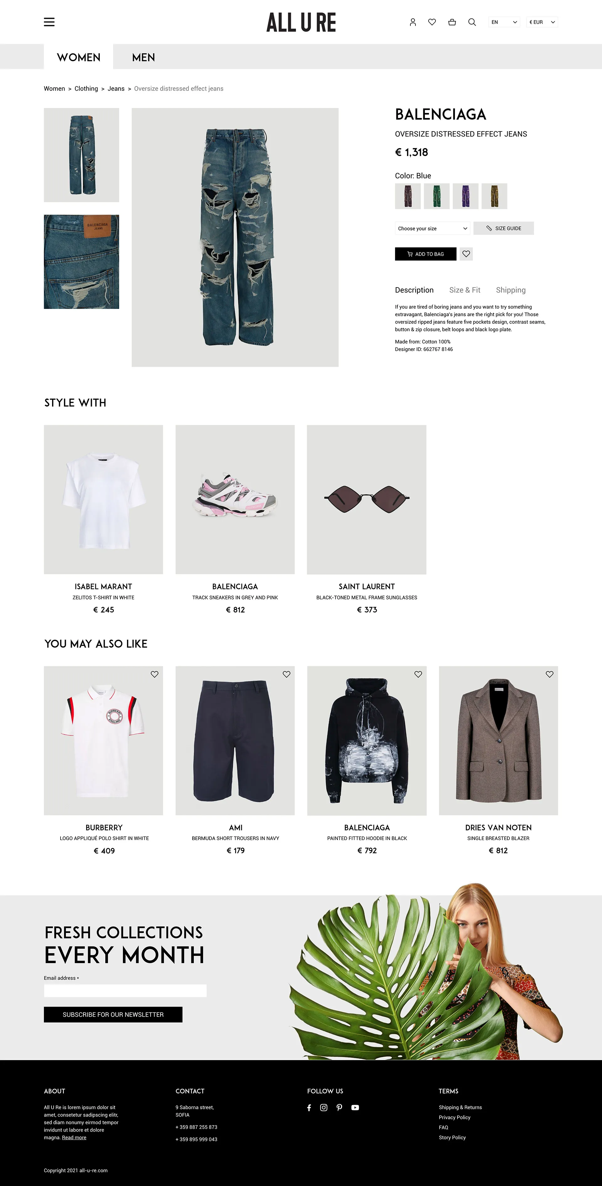 ALL-U-RE desktop screen – product page