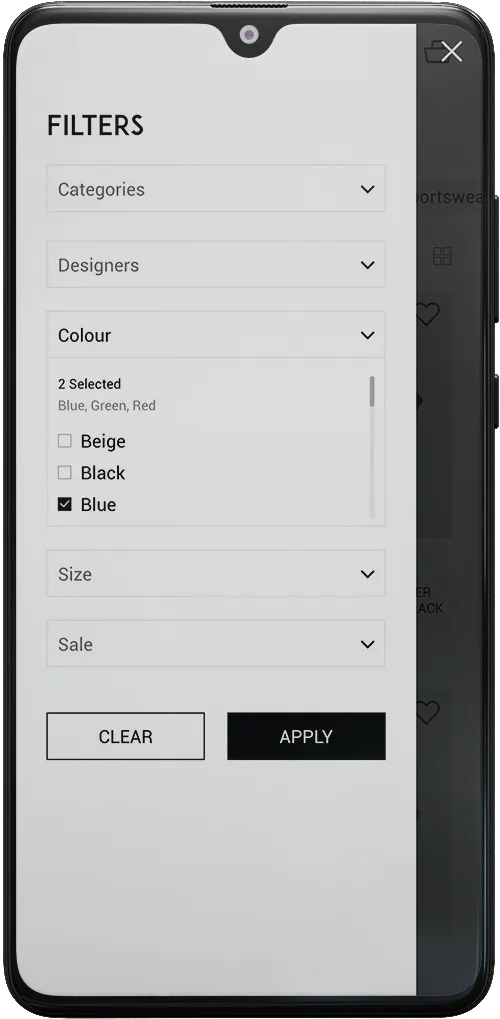 ALL-U-RE mobile screen – products filters