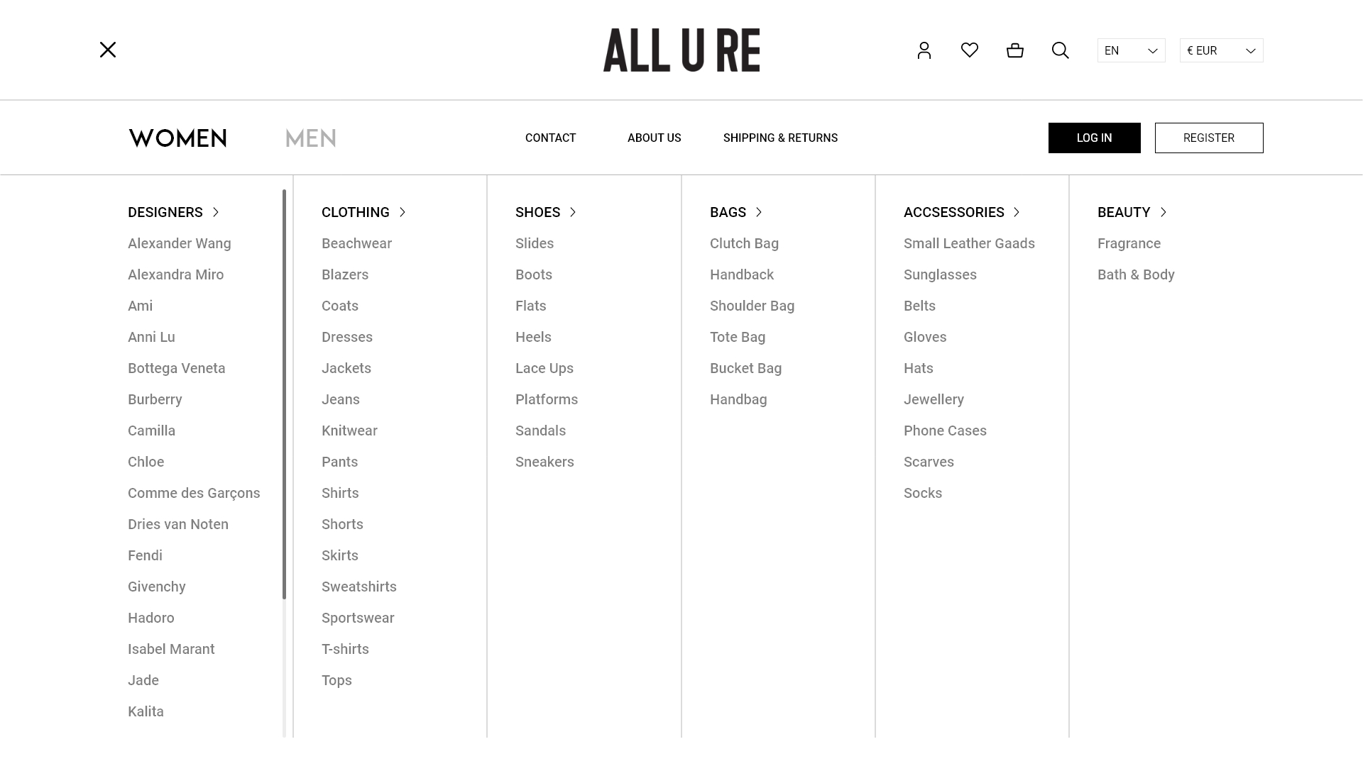 All U RE desktop screen - navigation