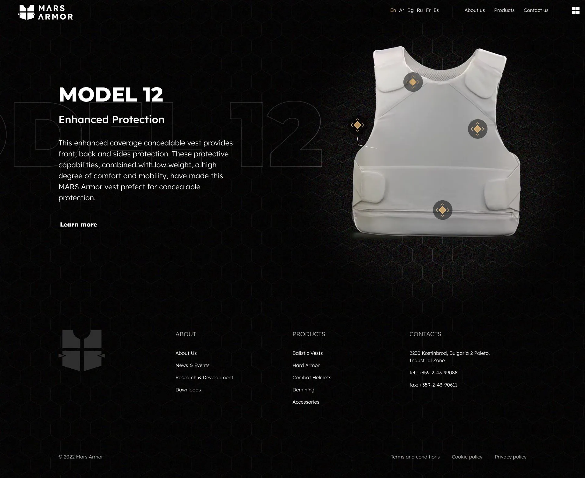 Mars armor product page