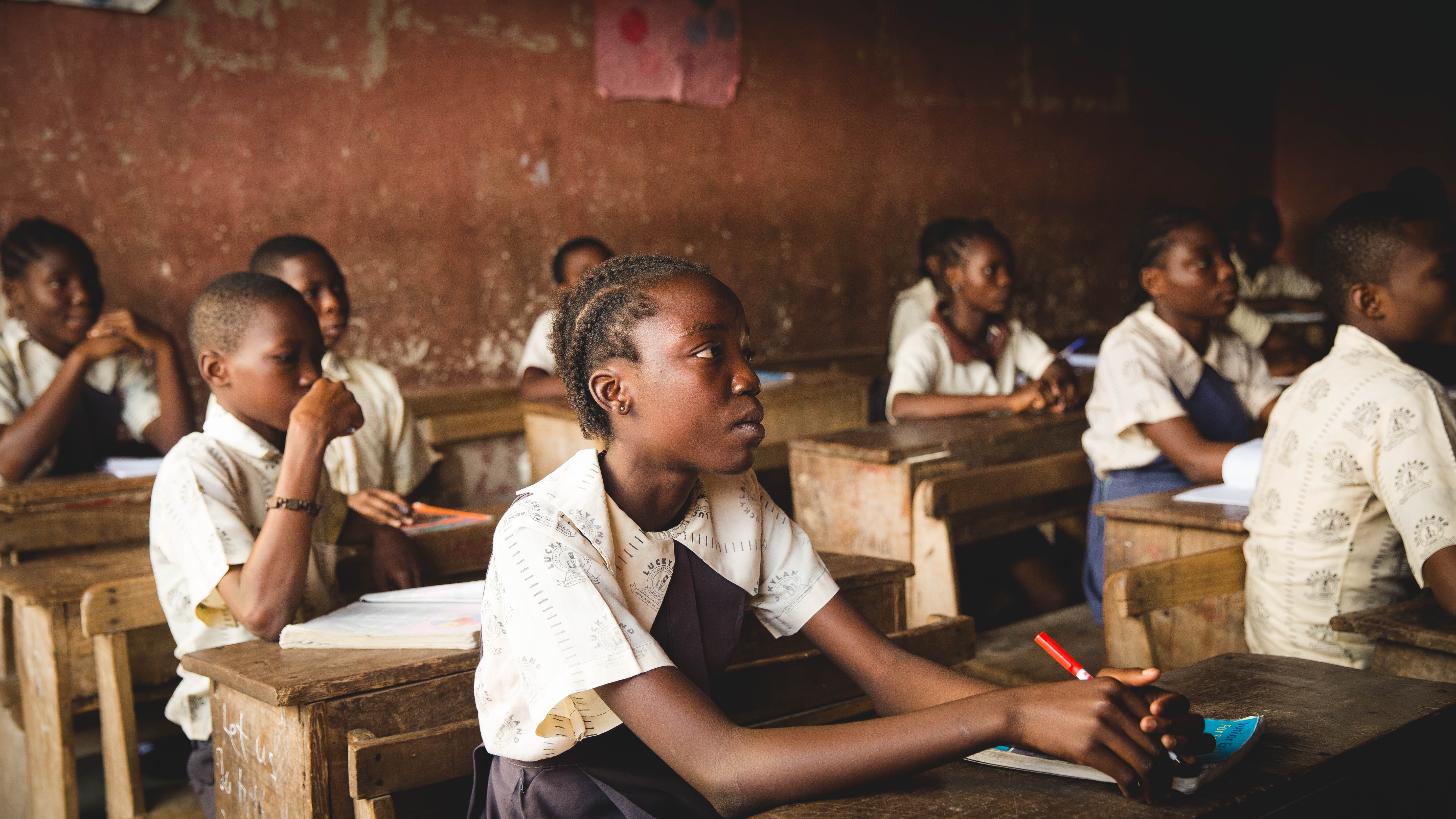 Secondary school students in a classroom in Africa