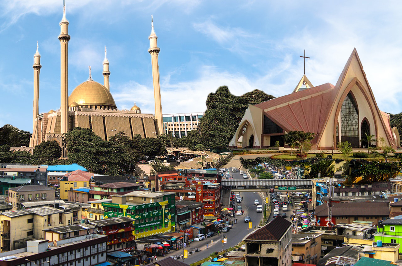 An image of Lagos with religious buildings