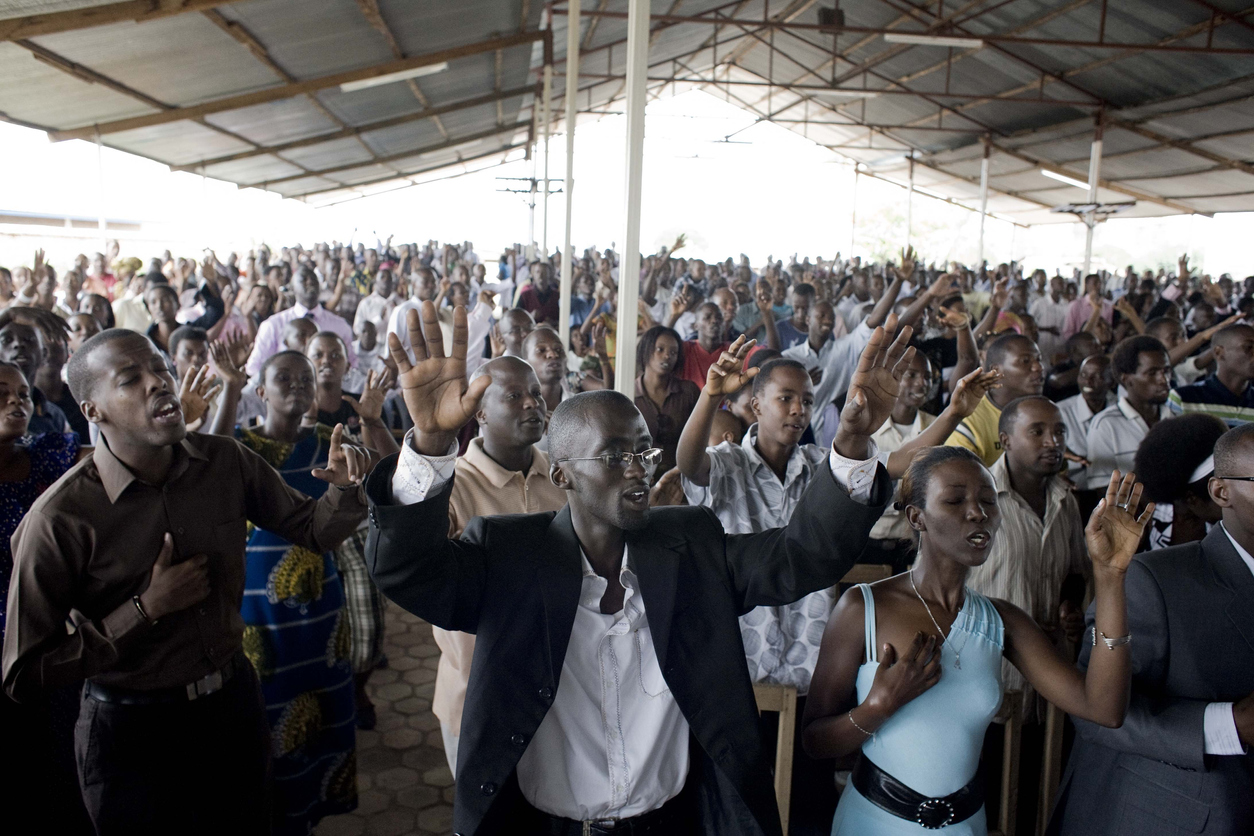 A congregation worshiping