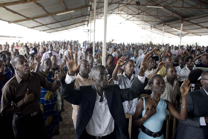 A congregation worshiping