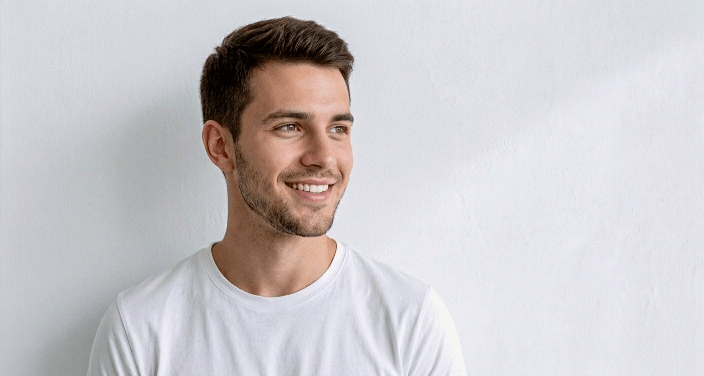 Young male patient smiling at le tooth