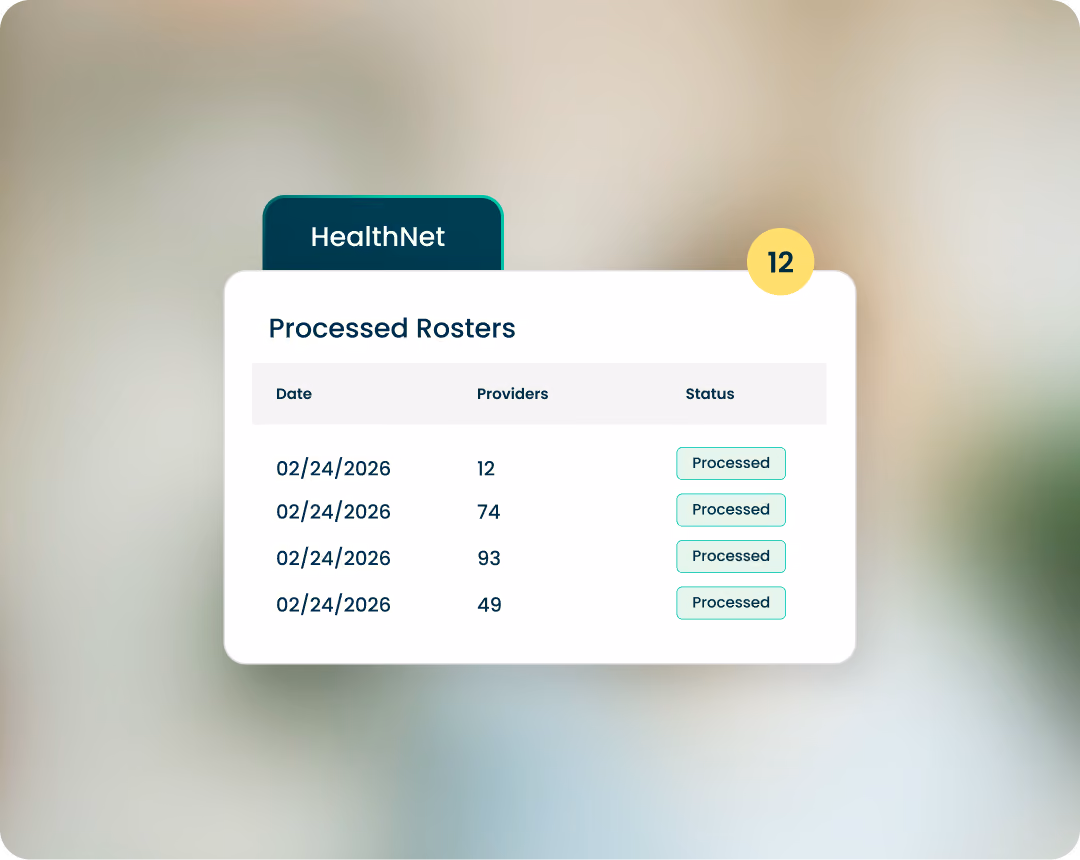 Verifiable roster management screen showing processed payer rosters