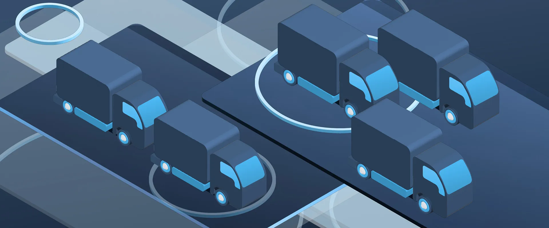 3D illustration of a fleet of trucks