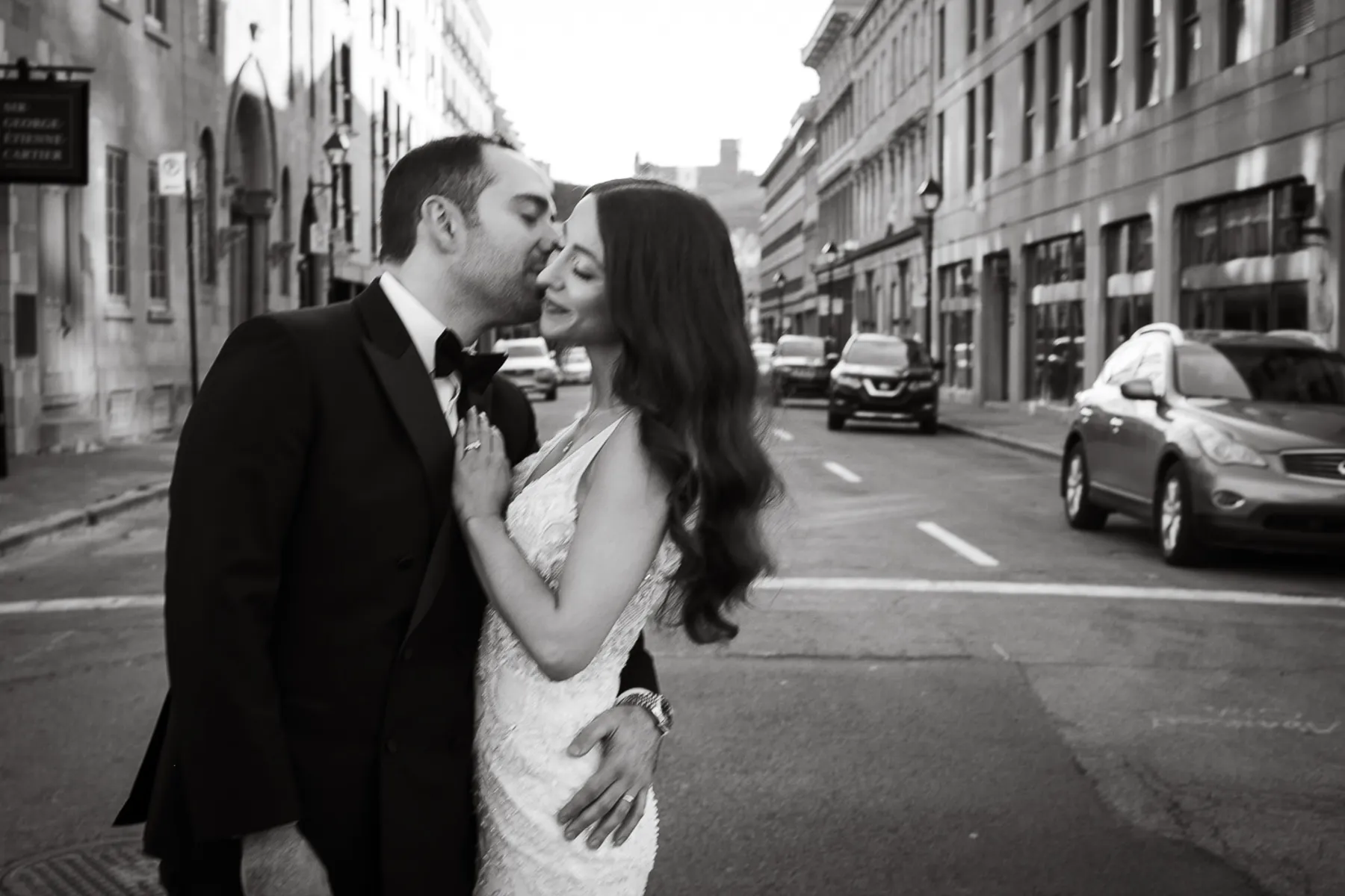 montreal wedding with bride and groom in old port montreal