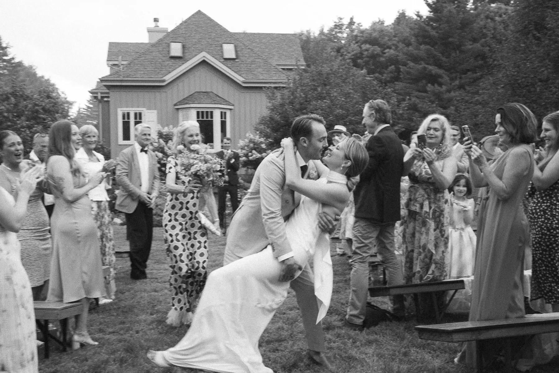 outdoor wedding ceremony black and white wedding