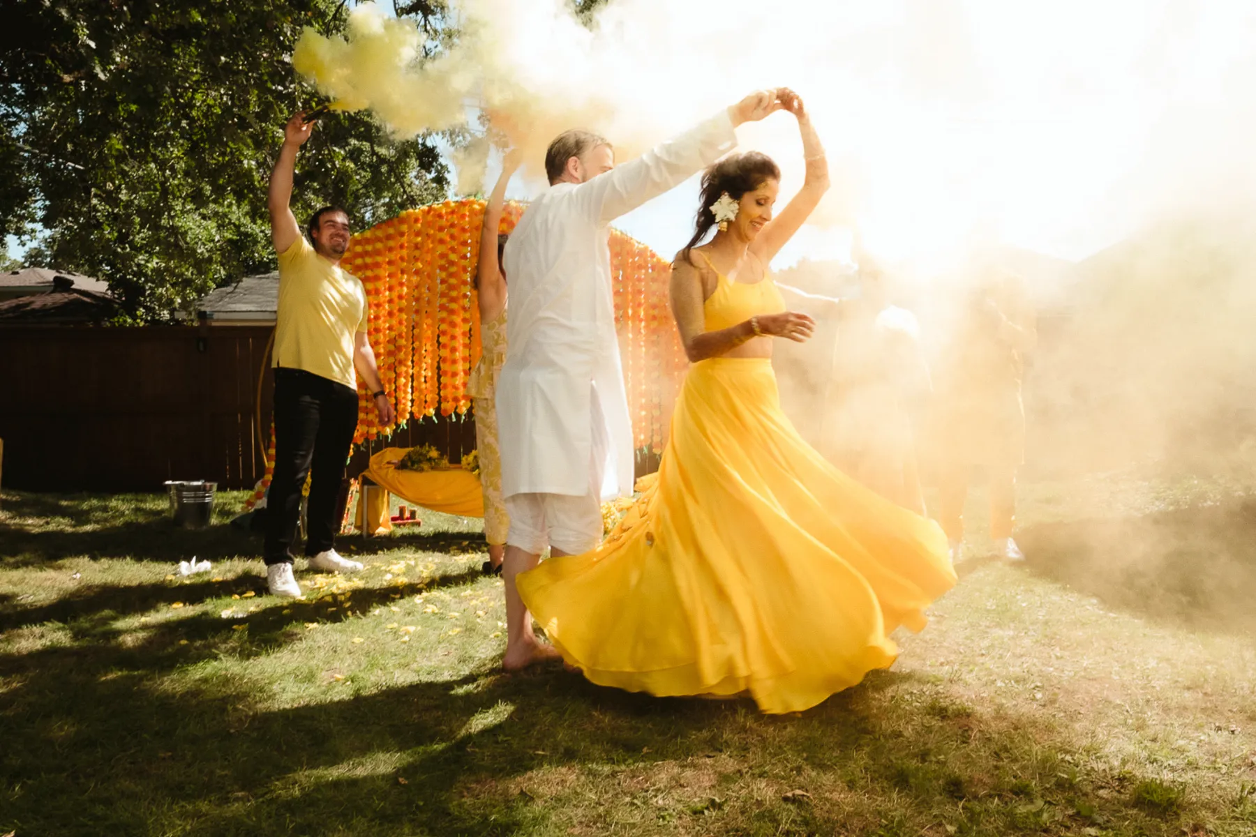 colourful indian montreal wedding with couple outdoors