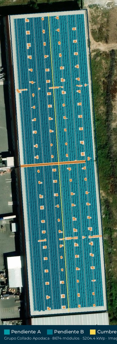 Acomodo preliminar de paneles solares en el techo de Grupo Collado