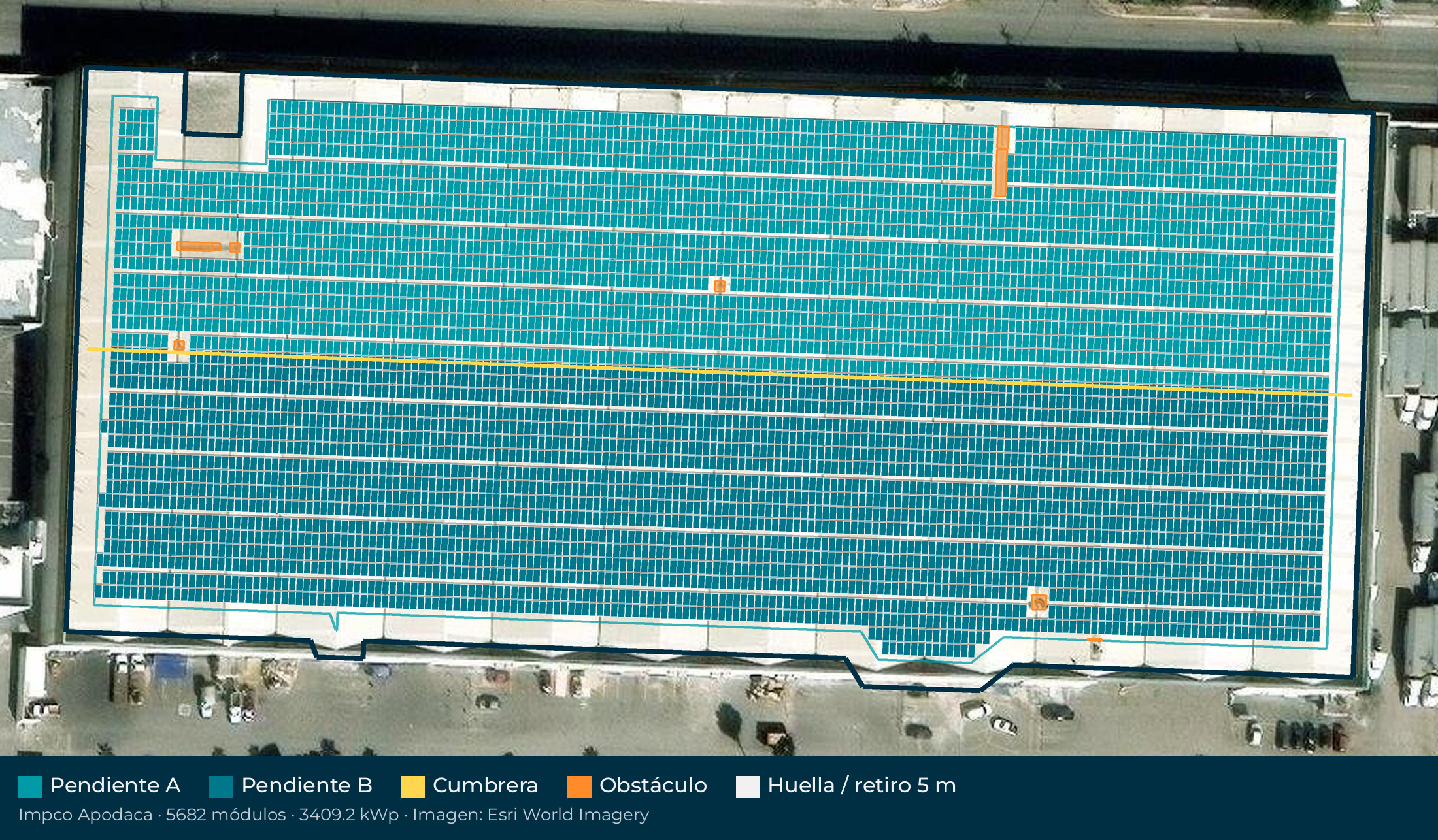 Acomodo preliminar de paneles solares en el techo de Impco
