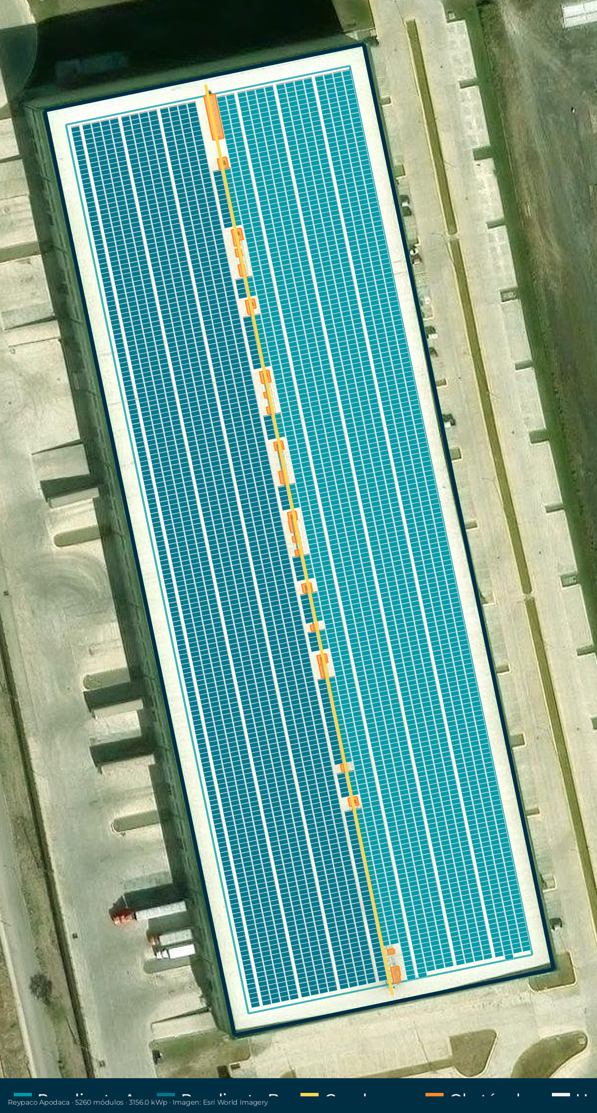 Acomodo preliminar de paneles solares en el techo de Reypaco