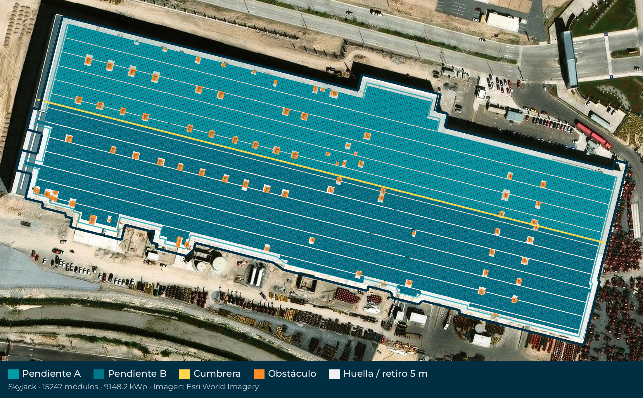 Acomodo preliminar de paneles solares en el techo de Skyjack