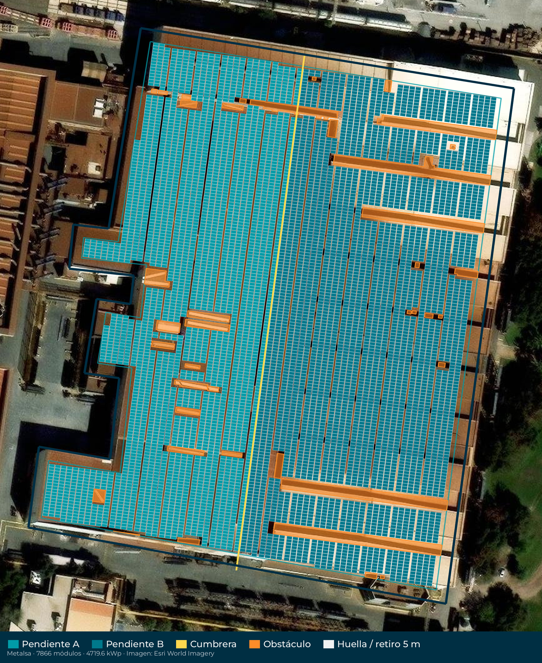 Acomodo preliminar de paneles solares en el techo de Metalsa