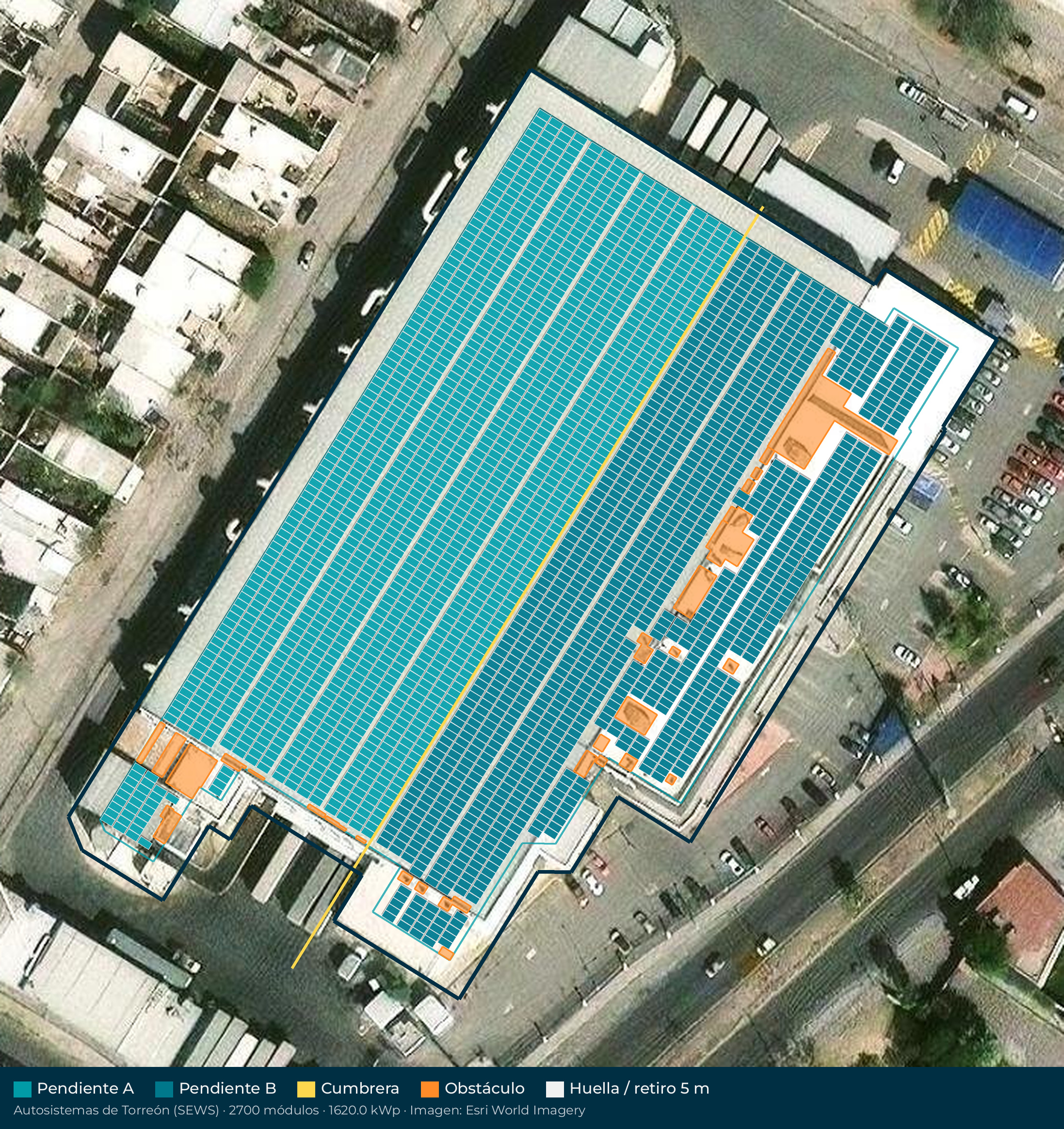 Acomodo preliminar de paneles solares en el techo de Autosistemas de Torreón (SEWS)