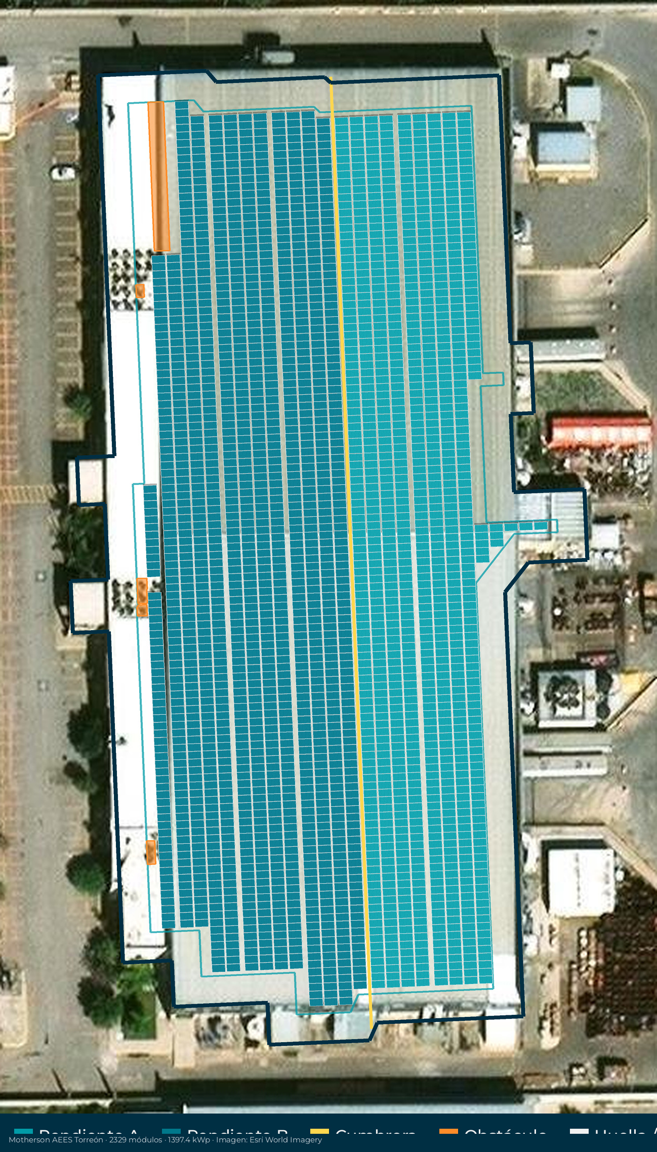 Acomodo preliminar de paneles solares en el techo de Motherson AEES