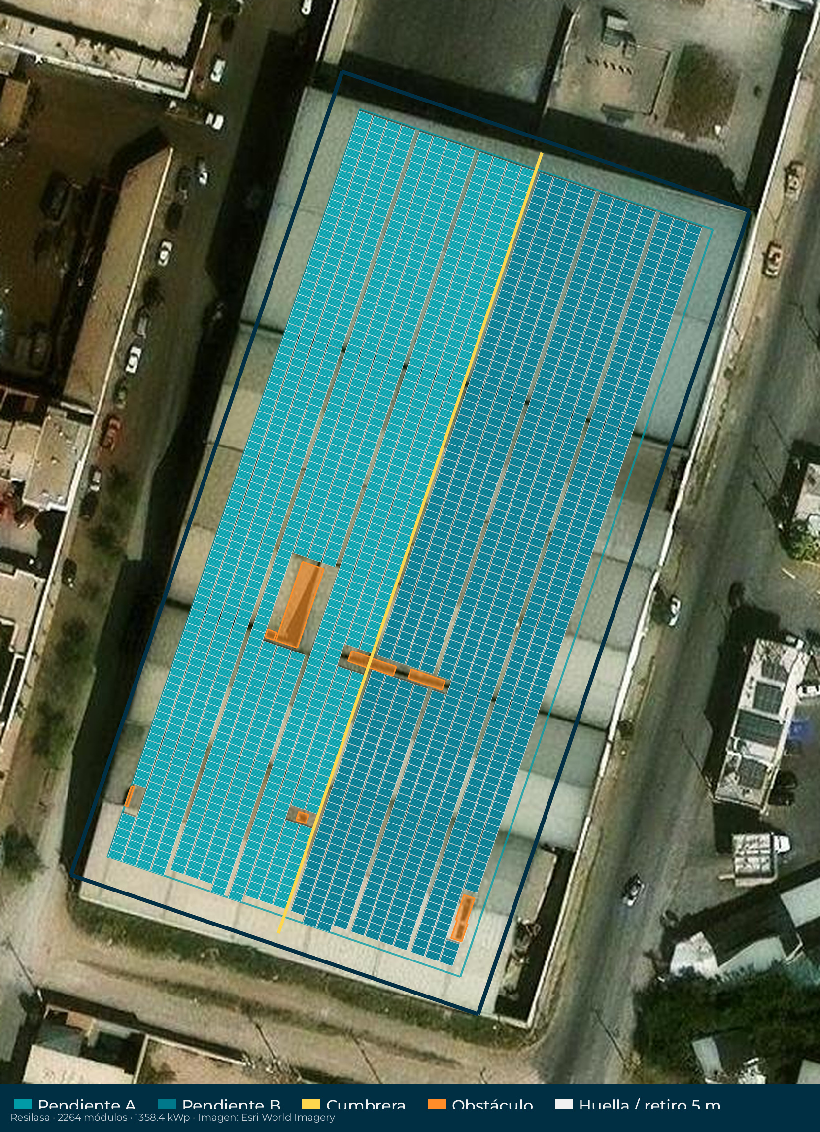 Acomodo preliminar de paneles solares en el techo de Resilasa