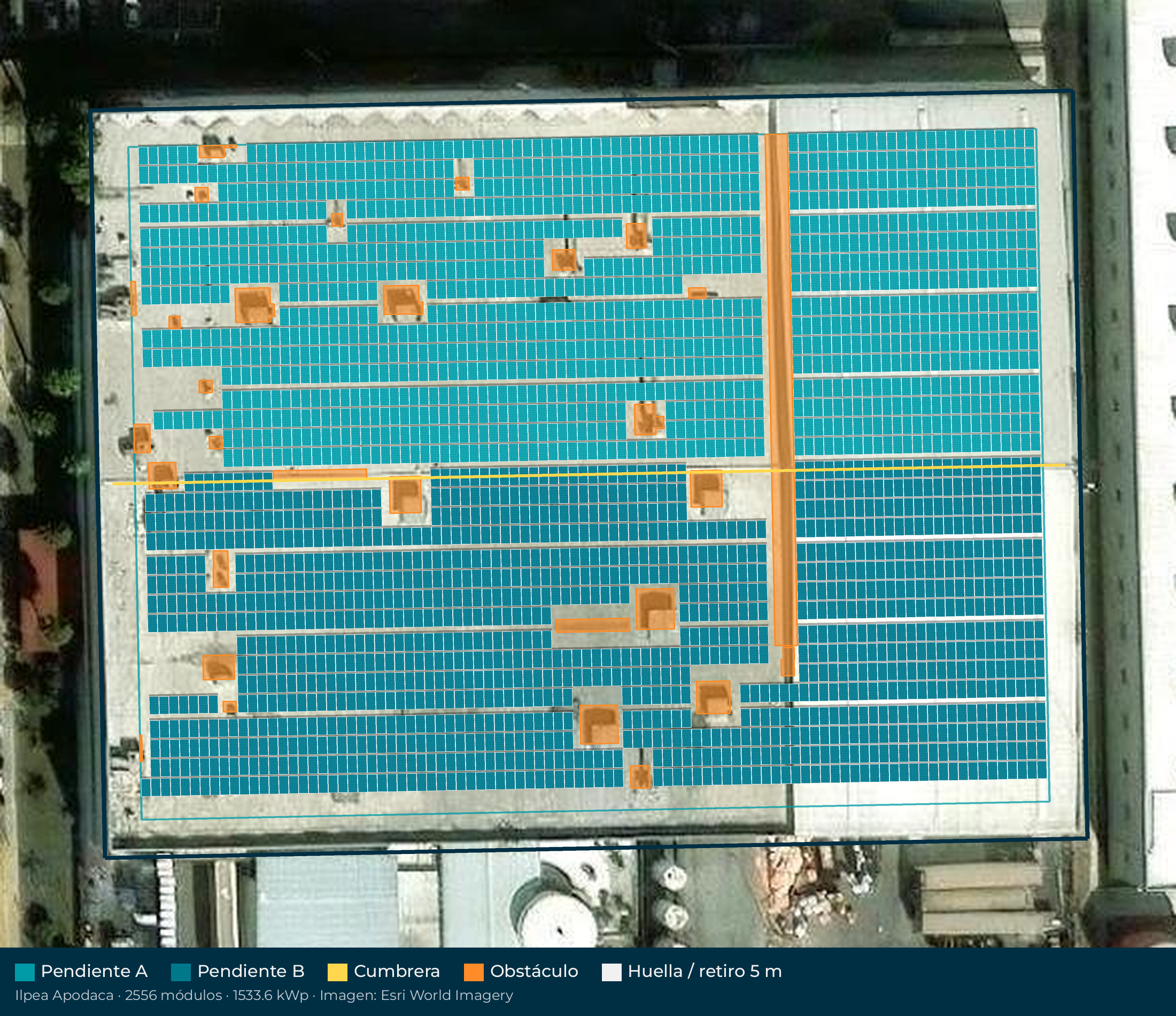 Acomodo preliminar de paneles solares en el techo de Ilpea