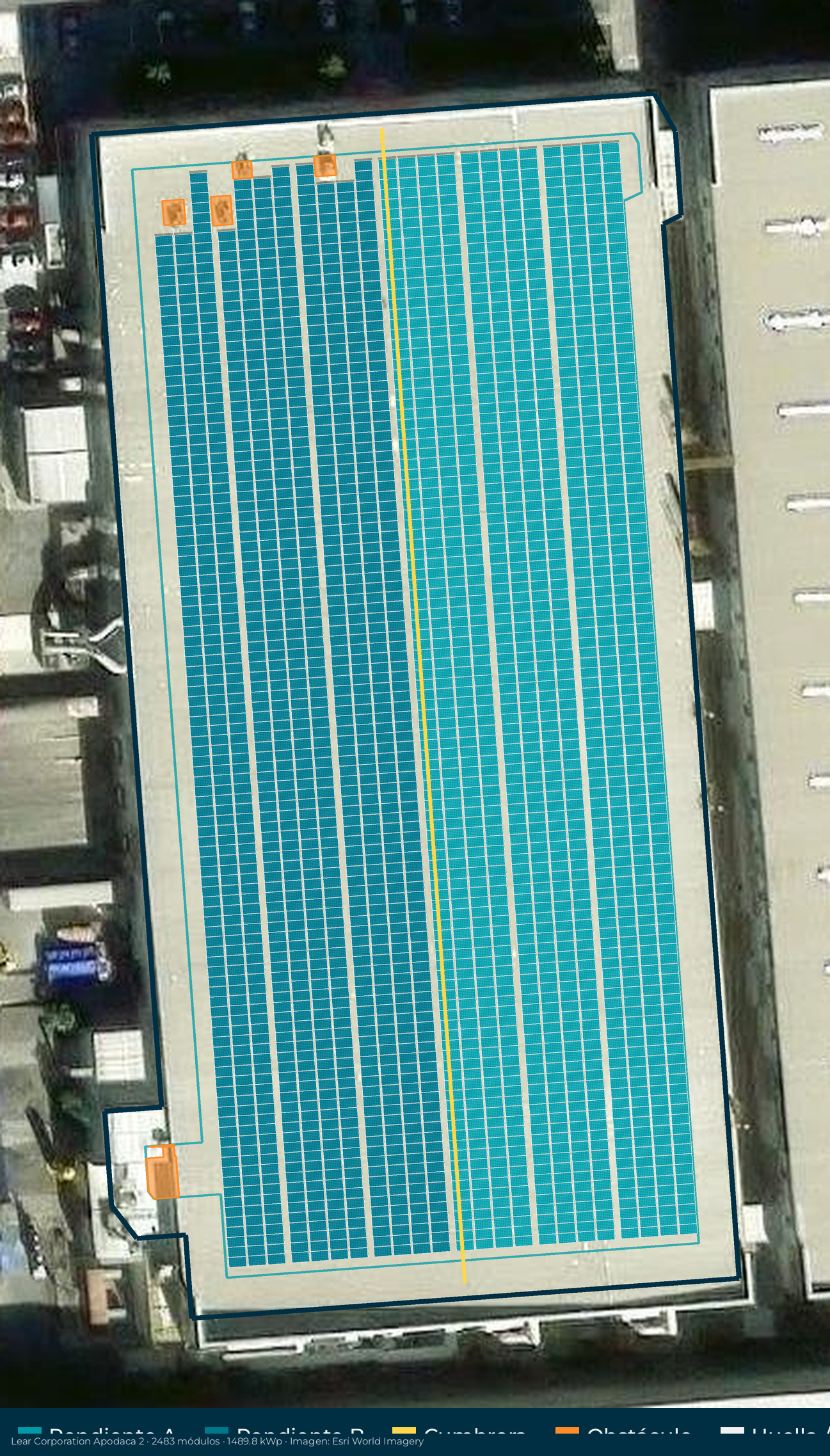 Acomodo preliminar de paneles solares en el techo de Lear Corporation