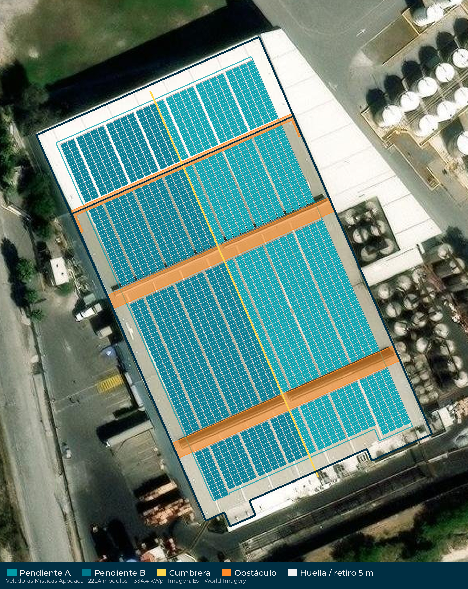 Acomodo preliminar de paneles solares en el techo de Veladoras Místicas
