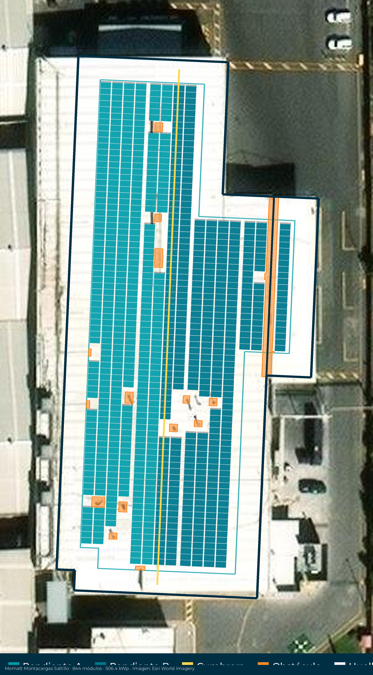 Acomodo preliminar de paneles solares en el techo de Momatt Montacargas