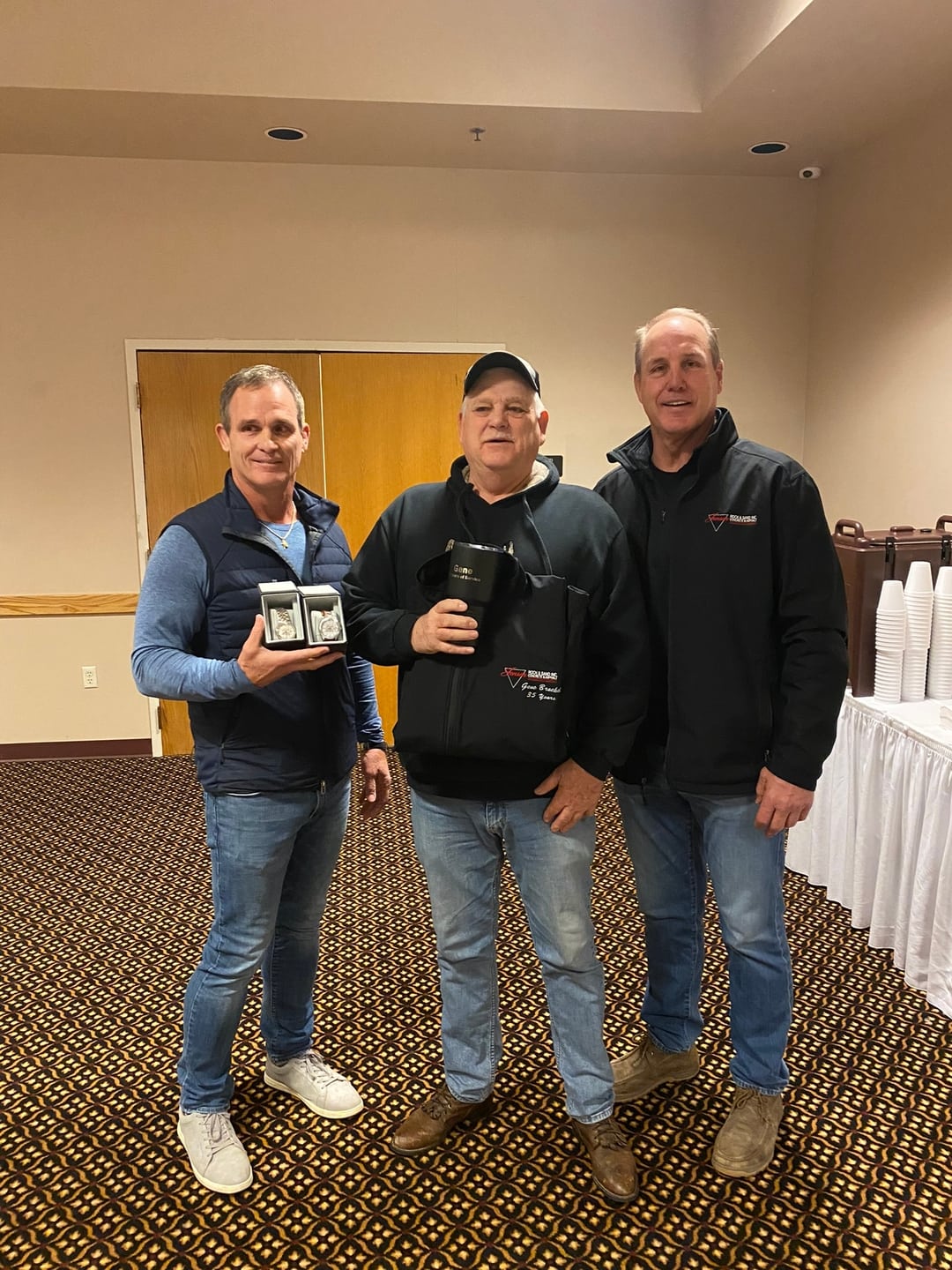 concrete pump truck with American flag decal